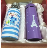((Thermos Bottle, Glass Portable Bottle) 2pcs Gift Box Set 300cc