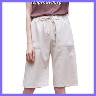 OMW 9XL Casual Women Cotton Elastic Waist Knee Length Bermuda Shorts w/ Drawstring Plus Size Shorts