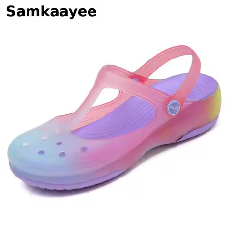 Size 35-41 Womens Sandals Summer Female Gradient Color Clogs Slip-On Garden Shoes Slippers Hollow Br