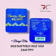 PUBLIC GOLD 10GM GOLD BAR 999.9 BUNGA MAS 10G GOLD BAR 9999 FINE GOLD PG CERTIFIED GOLD BAR AU 999.9