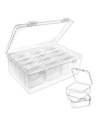 1套12包小型透明塑料珠子收納盒,帶有鉸鏈式蓋子,適用於存放小物品、珠寶、五金、diy藝術手工藝品配件
