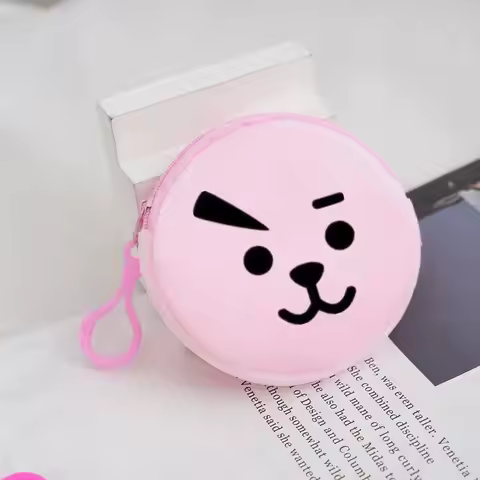 BT21 idol cartoon small wallet figurine, cute RJ Shooky Man Chimmy Cooky student coin key storage ba