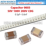 (5-50pcs) 0603 Capacitor  SMD 50V 100V 200V C0G Capacitor 0.1pF 0.25pF 1pF 2.2pF 3.6pF 4.7pF 5.1pF 1