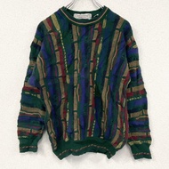 JOHN A SHFORD COOGI 風格棉質針織毛衣，3D 針織，全身印花，顏色綠色，M 碼，古著。