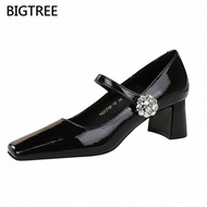 [5cm]BIGTREE Women's Chunky High Heels5288-K88Medium Heel Shallow Mouth Square Toe Women's Shoes