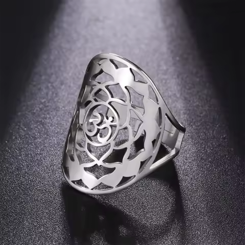 Om Symbol Buddhism Lotus Ring Stainless Steel Sahasrara Crown Chakra Adjustable Rings for Women Budd