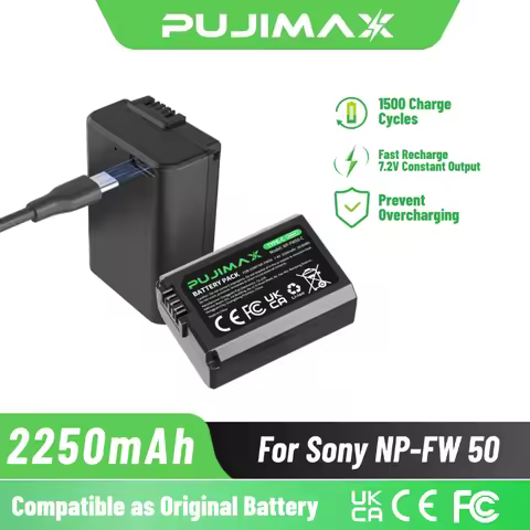 PUJIMAX FW-50 Battery 2250mAh 7.2V Type C Port for SONY NEX-3 5 6 7 DSC-RX10 SLT-A33 35 37 55V ILCE-