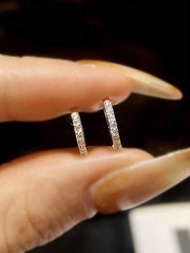 1對的精美S925純銀方晶鋯石圓形耳環圓耳環適合女士精細的珠寶和手錶禮品