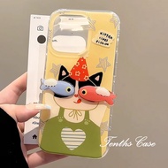 Compatible for IPhone 16 15 14 13 12 11 Pro Max X XR Xs Max 7 8 Plus SE2020 3D Fishes Kitten Phone C