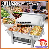SG In Stock 1/2/3 plate 11L Buffet Set Stainless Steel With Warmer Square Container Food Warmer.
