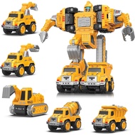 Toys for 3 4 5 6 Year Old Boys– 5-in-1 Detachable Construction Vehicles Set–Transform Robot Kids Toy