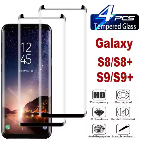 2/4Pcs 3D Curved Four Sides Glue Tempered Glass For Samsung Galaxy S8 +/S9 + Film