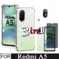 3In1 Redmi A5 TPU Shockproof Phone Case for Redmi A4 A3 14C Tempered Glass Screen Protector Privacy 