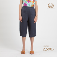 C&D - Linen Premium Big jinny pants กางเกงผู้หญิง ขาห้าส่วน สีกรม CXJ9NV