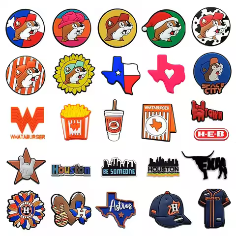 1-26pcs Texas Series Shoes Charms Fast Food Shoe Decorations Accessories harms Houston Beavers Frenc