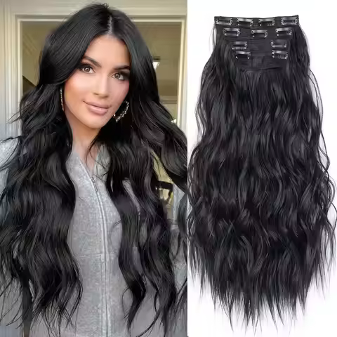 Set Hair Clip In Hair Extensions With Clips Hairpieces Synthetic Extension False/Fake Hair Blonde Eu