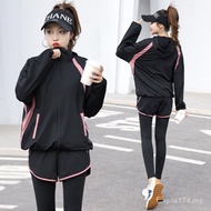 2023 Loose Female Pocket Sports Suit Quick-Drying Gym Running Suit New Suit Large Size Autumn Winter