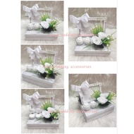 gubahan frame mas kahwin c/w 2 pc bekas cincin(silver white)