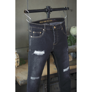 กางเกงยีนส์ผู้ชาย ทรงขาเดฟ Jack Russel Handwerk J-ROCK Skinny Fit Black