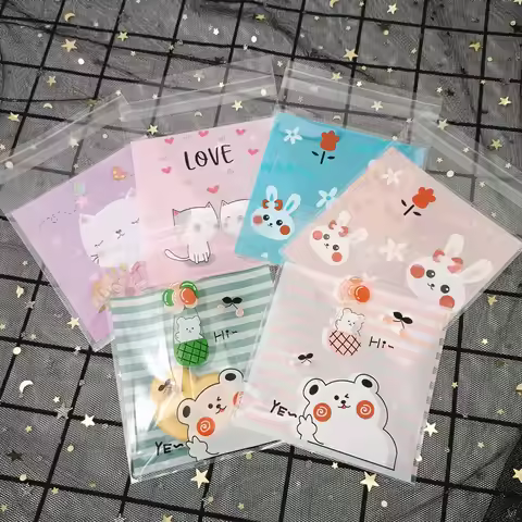 Cartoon Gifts Bags Cookie Packaging Self-adhesive Plastic Bags For Xmas New Year Snack Biscuits Cand
