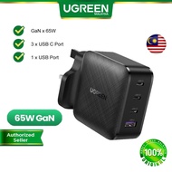 UGREEN 65W USB C 4 Port GaN Charger UK plug Quick Charge 4.0 3.0 Type C PD USB C Wall Charger with QC 4.0 3.0 Portable Fast Charger for iPhone 15 Pro Max Xiaomi MacBook pro Samsung S22 S21 iPad Pro Laptop Lenovo HP Acer Chromebook 3 Pin