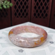 稀有阿拉善瑪瑙手鐲56MM 高瓷玉化爆裂紋戈壁彩玉手環 共生櫻花