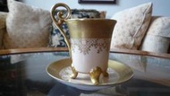 古瓷德國 Hutschenreuther 獅牌 描金 浮雕 咖啡杯組咖啡盤