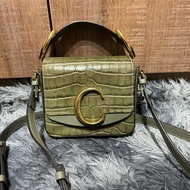 chloe c bag 綠色鱷魚紋 mini