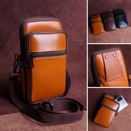 P019 - Genuine Leather Sling Bag, 3-Slot Mobile Phone Wallet, Men's Classic Design