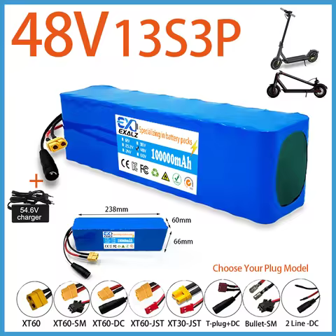 48V E-Bike Battery 13S3P 100Ah 18650 Rechargeable Lithium Pack for Electric Scooter Bicycle 1000W BM
