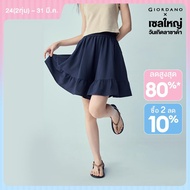 GIORDANO Women Shorts Seersucker Ruffle Hem Skorts Elastic Waist Loose Fit Fashionable Casual Culott