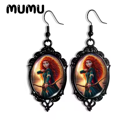 2024 New Princess Merida Dangle Earring Black Lace Oval Earrings Handmade Glass Dome Jewelry Gifts