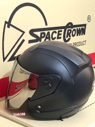หมวกกันน็อคสีดำด้าน ใบใหญ่ XL แผ่นหน้าปรอทเงินเข้ม spacecrown cosmo