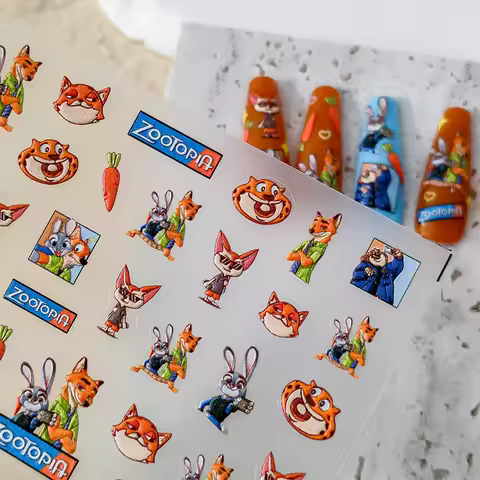 Disney Zootopia Nail Stickers 5D Relief Art Supplies Nail Accessories Anime Design Nails Parts Decor