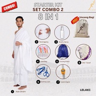AL-BAHR Set COMBO 2 ( Lelaki ) 8 in 1 : Kain Ihram + Tali Pinggang + Aksesori Umrah - FREE UNCANG BA