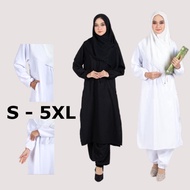 Set Baju Seluar Ziarah Umrah Haji Muslimah Suit Blouse Pants S ke 5XL Small to Plus Size Hitam Putih Black White