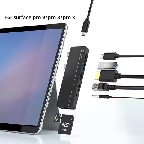 For Surface Pro x/Pro 8 /Pro 9 USB Type C HUB USB HUB To HDMI 4K With Thunderbolt 3 USB 3.0 RJ45 PD
