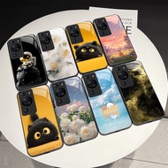 For Huawei P60 Pro P 60 P60Pro New Tempered Glass Back Cover Casing Cute Astronaut Colorful Sky Cat 