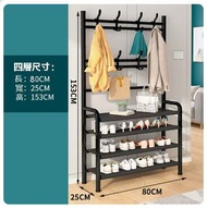 全城熱賣 - 鞋架衣帽架一體多層收納置物架【鞋架+衣帽架4層80cm中號黑色】#