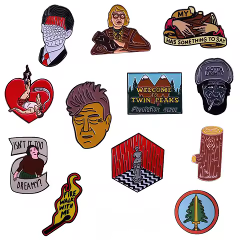 Twin Peaks Badge Agent Cooper Log Lady Wooden Gotta Light Woodsman David Lynch Pin Audrey Diane Fire