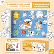 Tranh tô màu dán tường dài 3m Lala Baby tặng kèm màu kéo