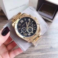 代購 正品MICHAEL KORS手錶 新款MK男錶 金色黑面大錶盤鋼鏈三眼計時日曆男士腕錶MK8438 MK8481