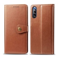 全城熱賣 - 適用於索尼 Sony Xperia L4 復古純色皮紋搭扣手機皮套帶掛繩&相框&卡槽&錢包&支架功能（棕色）