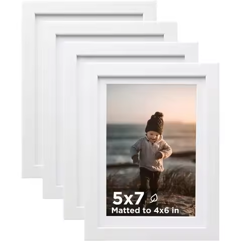 5x7 Picture Frame Set of 4 White, Wooden Photo Frames with Plexiglass for 4x6 or 5x7 Photos, Versati