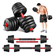 10KG/15KG/20KG Dumbbell Set Bumper Plate Convertible &amp; Adjustable Set Strength Gym + Free 40cm Connector Dumbell Bumper Rubber Coated Adjustable Black+Red STBD Dumb Bell Barbell Converter Weight Lifting Fitness Exercise Muscles