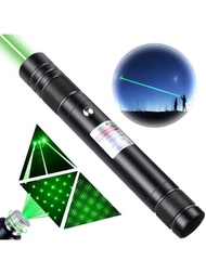 遠距離高功率綠光束手電筒雷射筆可充電 USB 雷射筆貓玩具附星帽可調式焦距教學戶外狩獵