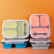 Portable Three-Compartment Silicone Lunch Box Foldable Travel Bowl Retractable Cutlery Picnic Suppli