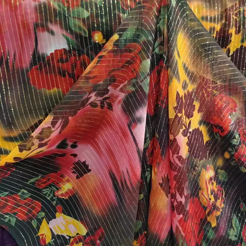Crinkled Georgette Silk Fabric Evening Gown Dress Scarves Gauze Metallic Silk Material Natural
