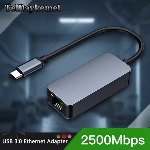2500Mbps USB 3.0 Type-C Ethernet To RJ45 2.5G Wired Adapter Converter Lan Network Hub For Windows 7/