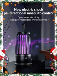 1入組小燈籠造型滅蚊燈,物理震動類型帶紫色燈和USB可充電端口,適用於家庭和戶外露營,蒐集和派對,黑色